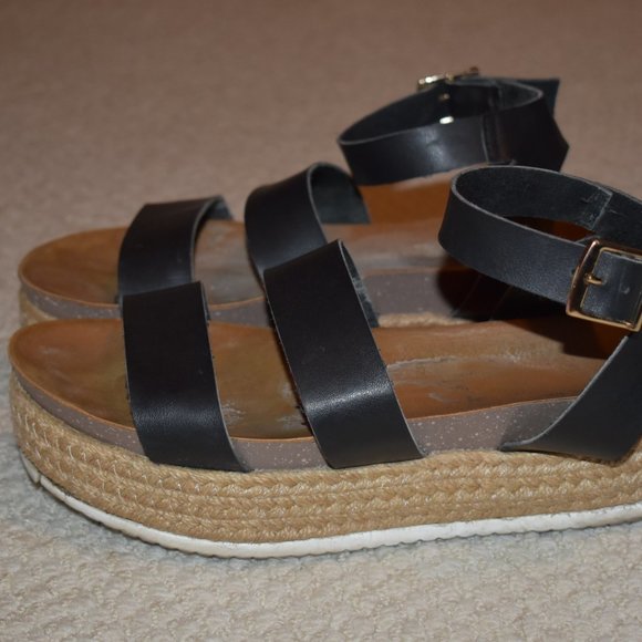 Black Leather Espadrille Platform Sandal | Size 8 - Picture 2 of 3